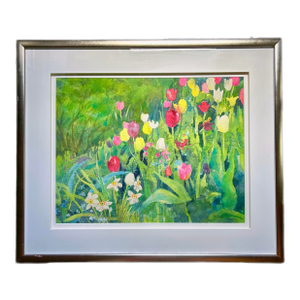 Late 20th Century Large 33" Framed Original Nelle Ferrara Impressionist Floral Garden Watercolor