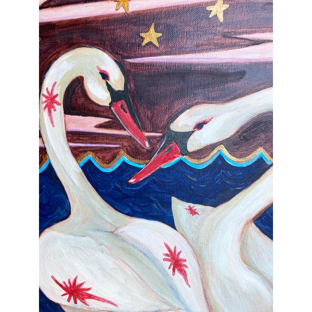Original Acrylic Swan Painting by Tatiana Duperault, Gilded Wood Frame, 13" X 16" For Sale In West Palm - Image 6 of 6