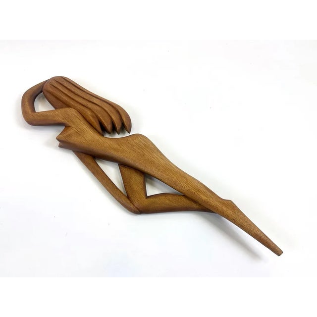 Mid-Century Italian Carved Oak Wall Sculpture of Nude Female, 1960s For Sale - Image 9 of 11