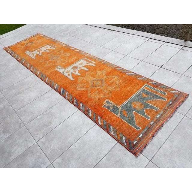 1960s Vintage Turkish Orange Runner Rug For Sale - Image 9 of 9