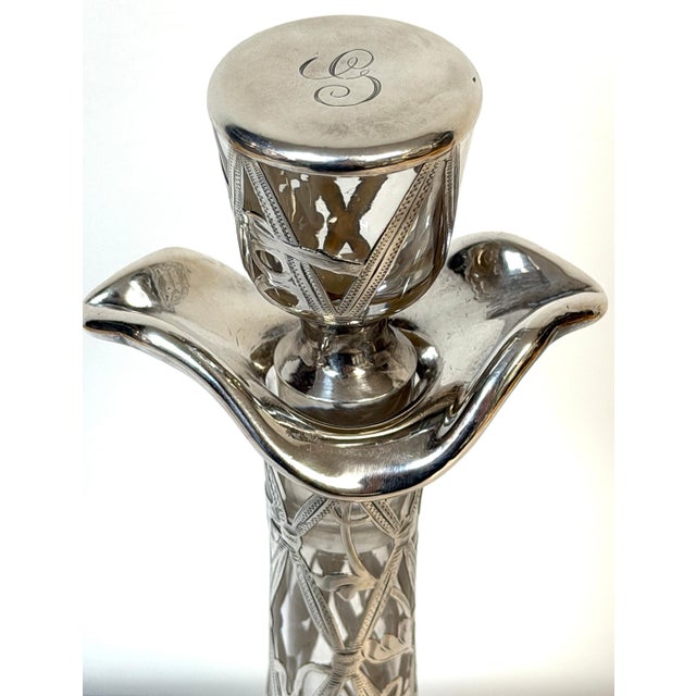 Early 20th Century Large Art Nouveau Silver Overlay Grapevine Decanter , Alvin Silver Co. For Sale - Image 4 of 14