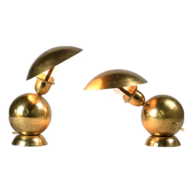 Gilt Brass Table Lamps from Creation Mathias, France, 1970, Set of 2 For Sale