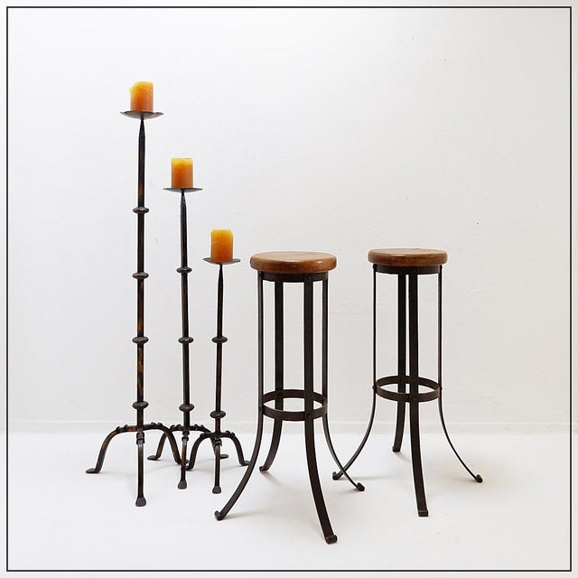 Brutalist Bar Stools in Oak and Wrought Iron, 1960s, Set of 2 For Sale - Image 14 of 14