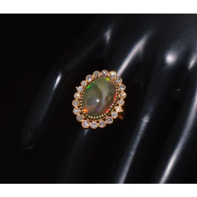 Gray Certified Natural 9.25Cts VS F Diamond Opal 750 18K Solid Gold Cocktail Halo Milgrain Ring, size 6.5 For Sale - Image 8 of 10