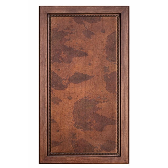 1970s Leather Top Coffee Table With World Map Motif and Carved Legs For Sale In Los Angeles - Image 6 of 7