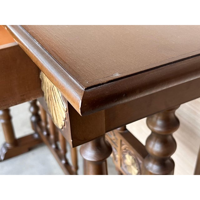Mid 20th Century Castilian Mid-Century Console in Walnut with Two Front Drawers in Gold Leaf For Sale - Image 9 of 18
