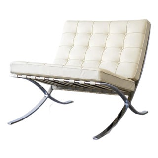 Vintage Cream Leather Knoll Barcelona Chair by Ludwig Mies Van Der Rohe For Sale
