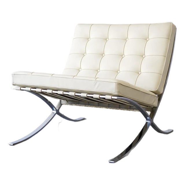 Vintage Cream Leather Knoll Barcelona Chair by Ludwig Mies Van Der Rohe For Sale