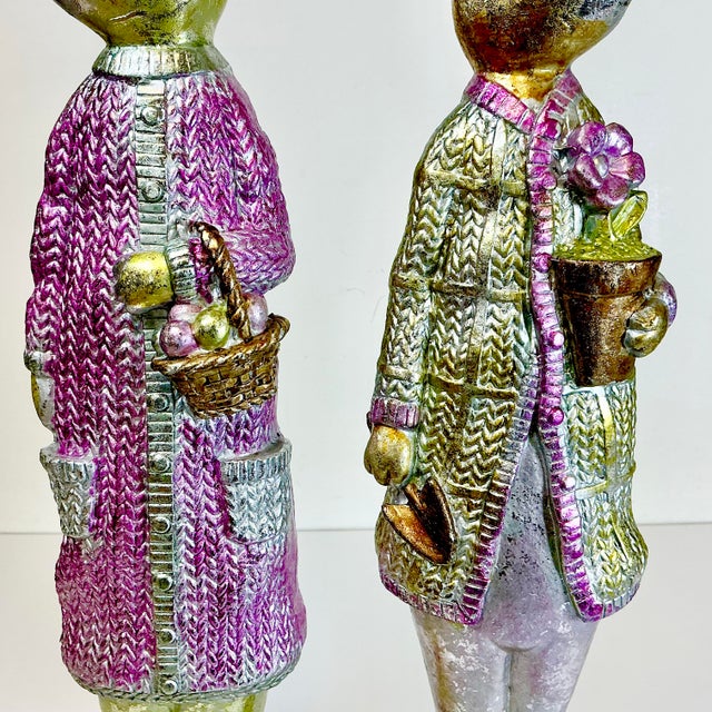 Vintage Boho Chic Shabby Chic Foil Wrapped Plaster Tall Rabbits - A Pair - Easter For Sale - Image 4 of 14
