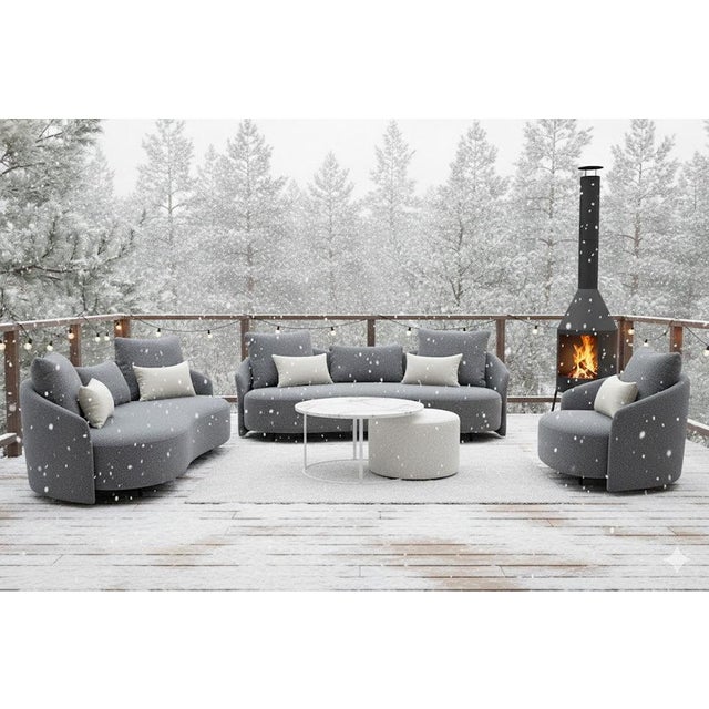 2020s Serene Outdoor Sofa 91" – Bouclé All-Weather Gray Fabric For Sale - Image 5 of 8