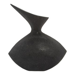 Modern Sculptural Vase in Black Shagreen by R&y Augousti For Sale