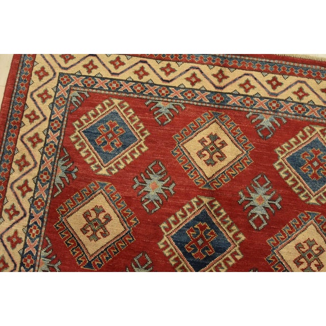 Kazak Rug 5’1” X 6’9” Red Wool Tribal Hand-Knotted Carpet For Sale In Philadelphia - Image 6 of 14
