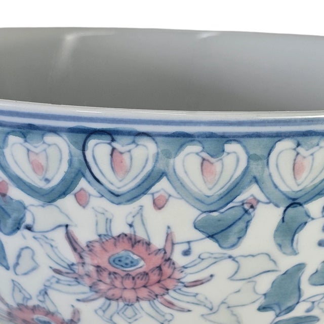 Vintage Chinoiserie Porcelain Bowl With Pink and Green Floral Pattern, 10 Inch For Sale In San Francisco - Image 6 of 9