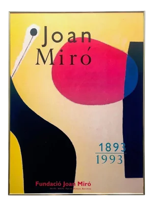 Joan Miro Fundacio Vintage 1993 Lithograph Print Framed Collector's Modernist Centennial Exhibition Poster