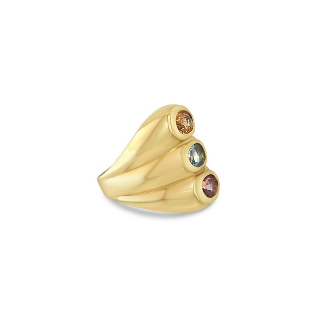 Contemporary Amethyst, Citrine & Blue Topaz Ring 14k Yellow Gold, Size 4.5 For Sale - Image 3 of 5