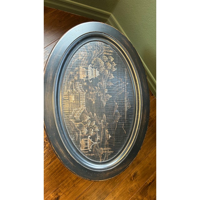 Chinoiserie Ethan Allen Chinoiserie Faux Bamboo Tray Table (Black) For Sale - Image 3 of 4