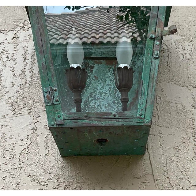 Single Vintage Wall Hanging Copper Lantern For Sale - Image 4 of 12