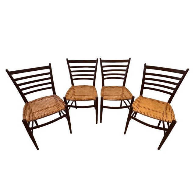 Mid-Century Modern Vintage Italian Gio Ponti Style Chiavari Ladder-Back Cane Dining Chairs, Set of 4, C. 1960s For Sale - Image 3 of 10