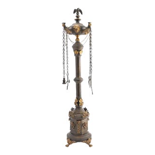 Italian Cast Brass Lucerne Oil Lamp With Oxidized and Contrasting Gilt Embellishments (1800) For Sale