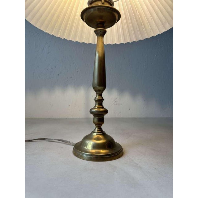 Metal Brass Table Lamp with Pleated Shade, 1960s For Sale - Image 7 of 9