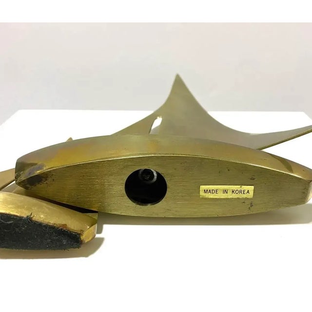 Vintage Brass Modernist Sailboat Sculptures, Graduated Pair For Sale - Image 4 of 6