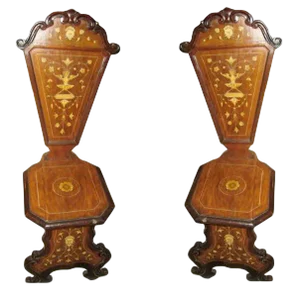 19th C. Italian Inlaid Walnut Side Chairs - a Pair