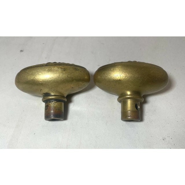 Pair of Antique 1800's Ornate Solid Brass Bronze Door Handle Oval Knob Hardware For Sale - Image 4 of 8