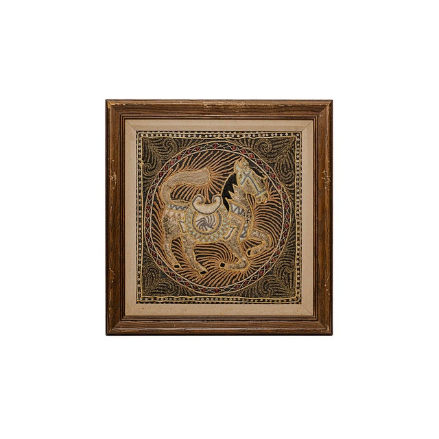 Vintage Mid-Century Burmese Kalaga Tapestries Featuring Embroidered Horse Motifs. A traditional form of heavily...