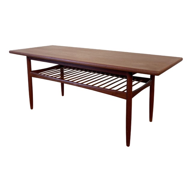 Mid-Century Modern Danish Teak Coffee Table with Slatted Shelf, 1960s For Sale
