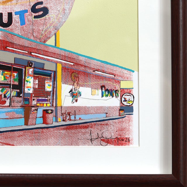 Giant Donut in Inglewood (Red) - Original Pop Art Still Life Mixed Media Artwork on Paper by Fabio Coruzzi For Sale In Los Angeles - Image 6 of 8