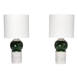 Ceramic Table Lamps with Green Glazed Spheres by Bitossi for Bergboms, 1960s, Set of 2 For Sale