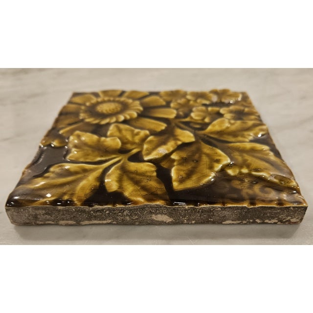 Art Deco Stunning Floral and Leaf Tile by the Trent Tile Co For Sale - Image 3 of 9