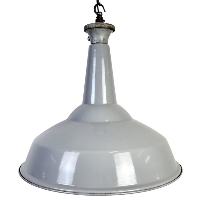 Large British Industrial Grey Enamel Factory Pendant Lamp from Benjamin, 1960s For Sale - Image 18 of 18