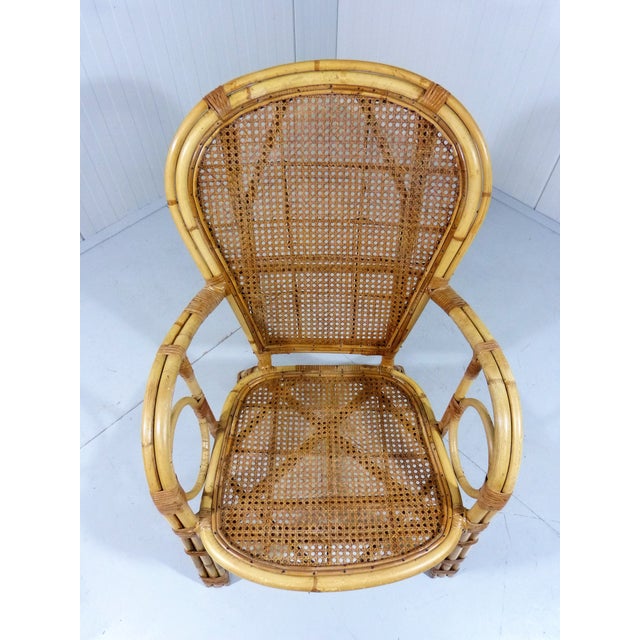 Italian Rattan Easy Armchair, Italy, 1970s For Sale - Image 11 of 14