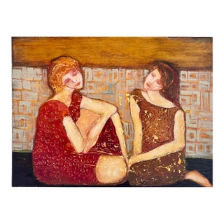 Contemporary Figurative Oil Large Painting "Confidantes" by Sonia Gold For Sale