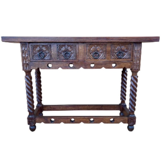 20th Century Catalan Spanish Carved Wood Console Table For Sale - Image 9 of 14