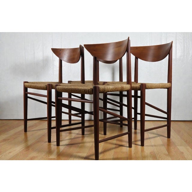 Mid-Century Modern Scandinavian Teak and Rope Chairs by Peter Hvidt, 1960s, Set of 4 For Sale - Image 3 of 18