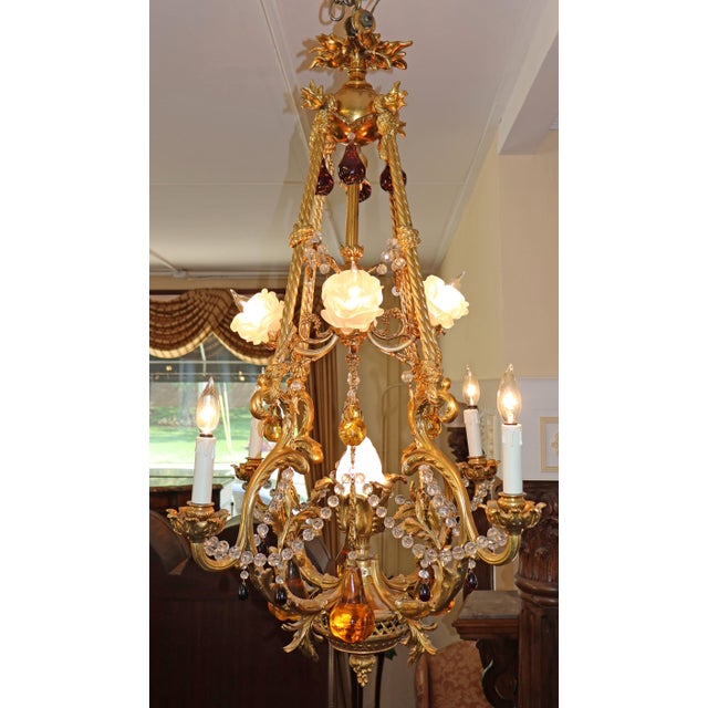 1910 French Belle Epoque Style Gilt Bronze Crystal Chandelier For Sale - Image 9 of 18