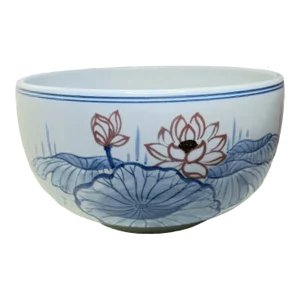 Large Chinese Decorative Bowl Lotus Flowers Leaves Water Design