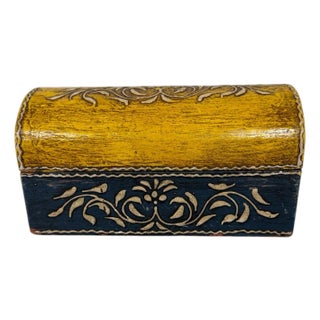 Vintage Domed Lid Folk Art Design Trinket Box For Sale