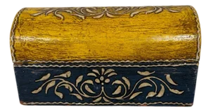 Vintage Domed Lid Folk Art Design Trinket Box