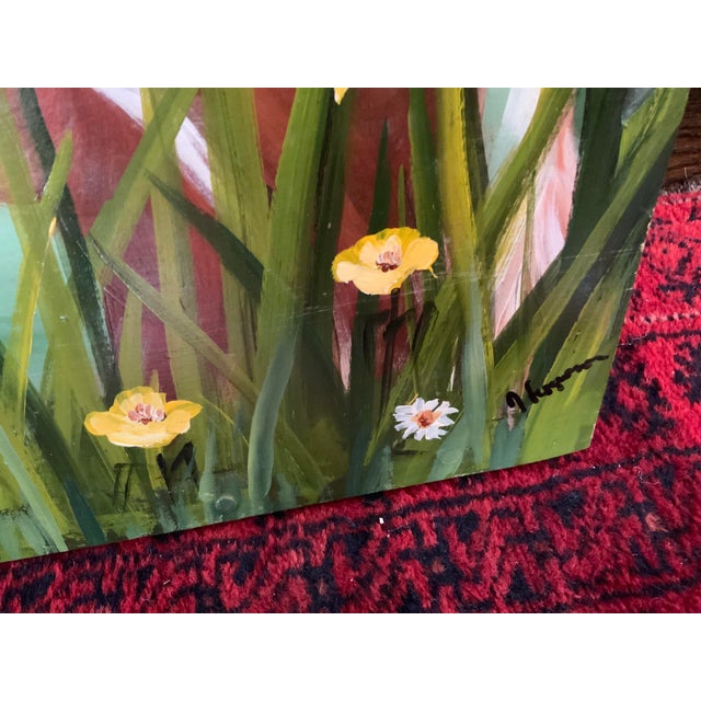 1980s Mrs. O’Leary’s Cow Oil Painting of Cow on Wood in Pasture For Sale - Image 10 of 10