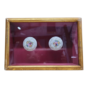 Victorian Hand-Painted Porcelain Floral Door Knobs in Gilt Shadowbox