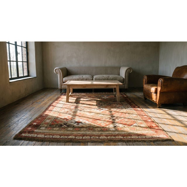 Textile 1880s Red Rust Geometric Tribal Antique W. Persian Kurdish Rug 4'6" X 5'4" Handknotted Wool Carpet For Sale - Image 7 of 9