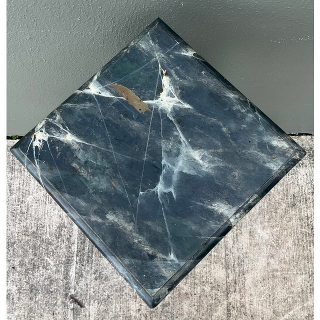 Dark Green Vintage Brazilian Faux Finished Marble Pedestal For Sale - Image 8 of 12