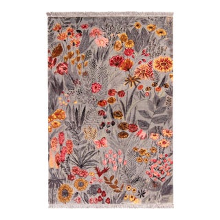 Rug & Kilim’s Seirafian Style Rug in Gray and Red Floral Pattern For Sale