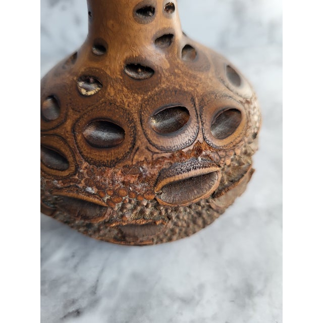 2000 - 2009 Handcrafted Wooden Pod Vase With Natural Textured Design For Sale - Image 5 of 9