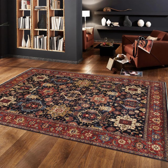 Pasargad Home Karajeh Wool Area Rug, 7' 9" X 10' 3", Navy For Sale In New York - Image 6 of 7