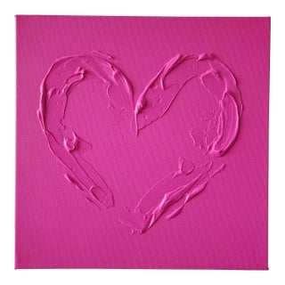 Original Contemporary Minimalist Barbie Pink Abstract Heart Painting For Sale