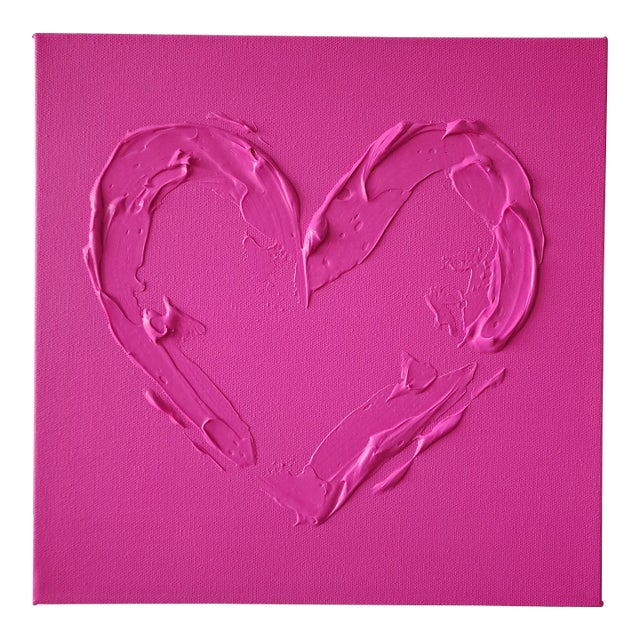 Original Contemporary Minimalist Barbie Pink Abstract Heart Painting For Sale